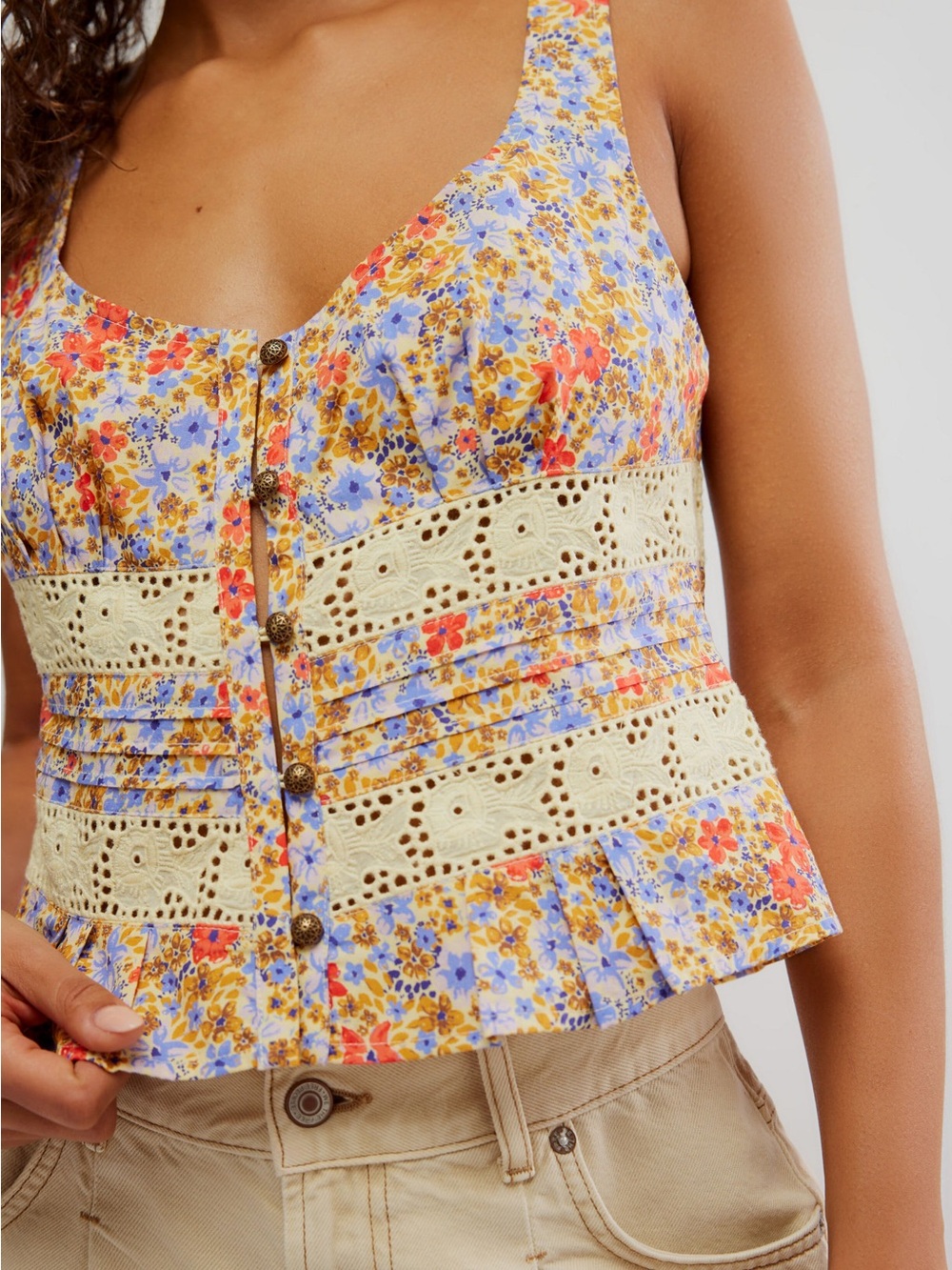 NWT Free People Kiana Lace Printed Tank | Floral | Size L